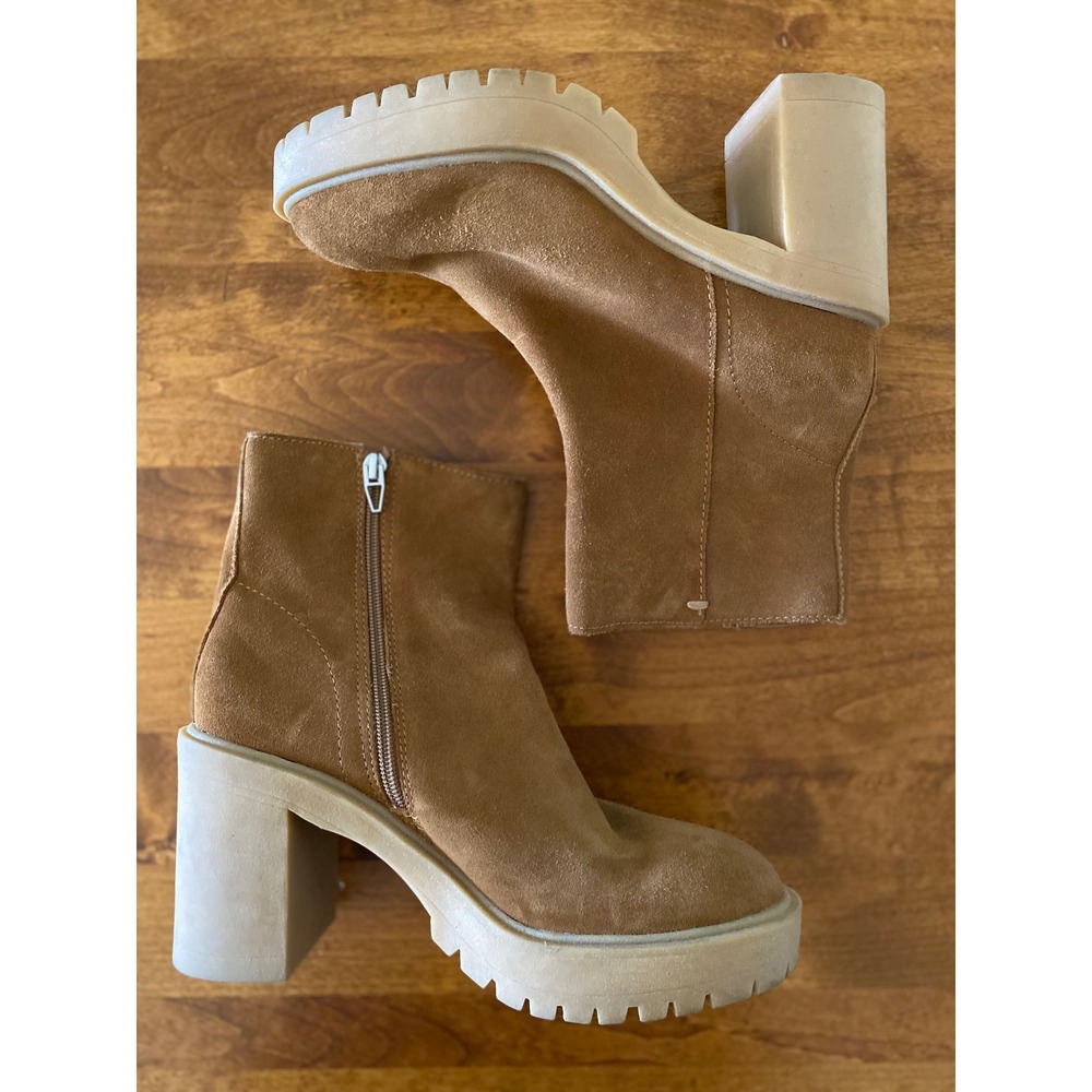 Dolce Vita Tan Suede Platform Lug Sole Ankle Boots Size 7.5